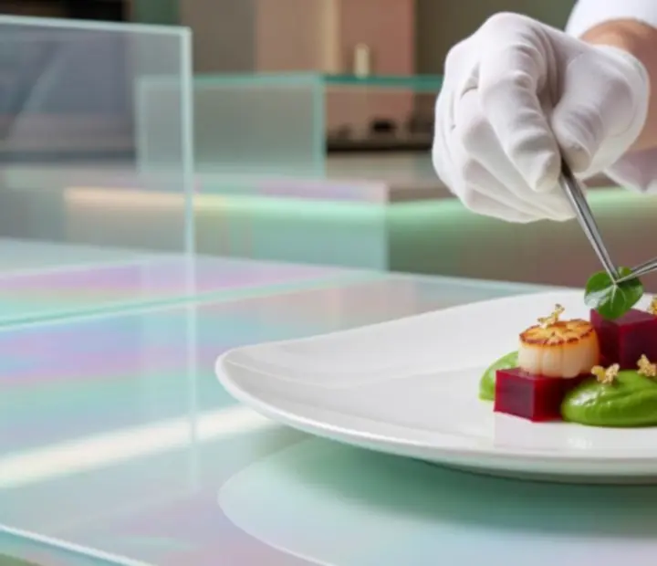 Šéfkuchař servíruje moderní pokrm v restauraci CasinoAlba