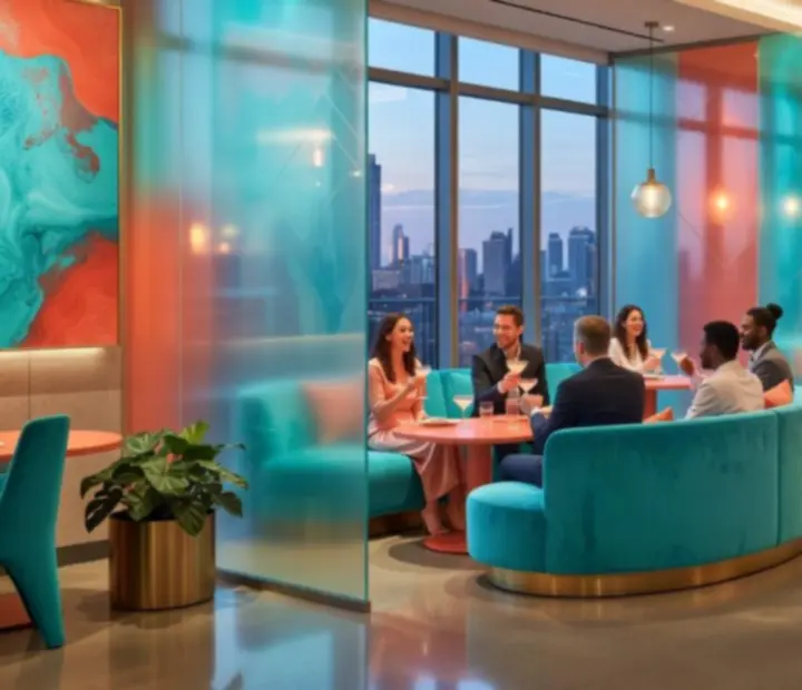 Interiér moderní restaurace CasinoAlba s atmosférou casino lounge