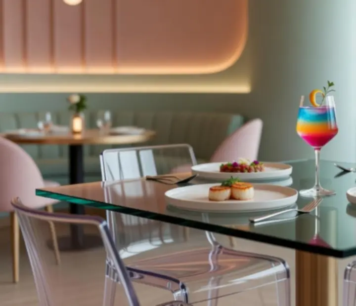 Moderní servírování jídel a koktejlů v restauraci CasinoAlba