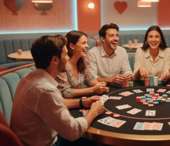 Skupinka hostů při společenském pokerovém večeru v restauraci CasinoAlba